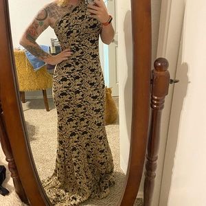 Gold and black one shoulder dress